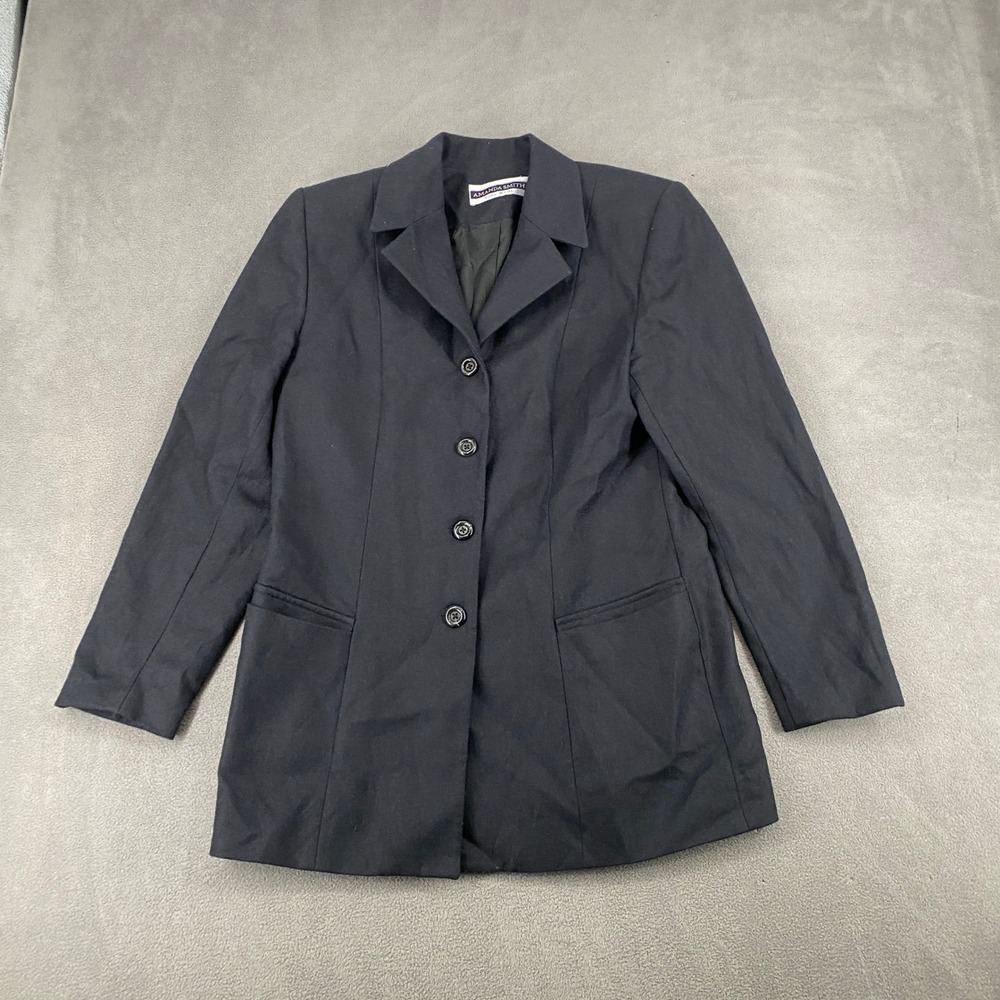Amanda Smith Pure Wool Blazer Black Four Button Professional Jacket Womens 10